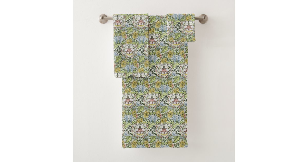 William Morris Vintage Floral Pink Green Myrtle Bath Towel Set | Zazzle