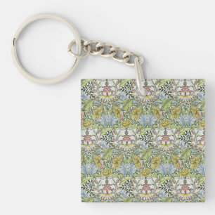 William Morris Vintage Floral Pink Green Myrtle Keychain