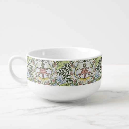 William Morris Vintage Floral Pink Green Myrtle  Soup Mug