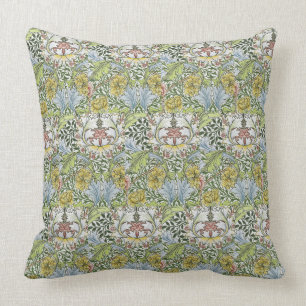 William Morris Vintage Floral Pink Green Myrtle   Throw Pillow