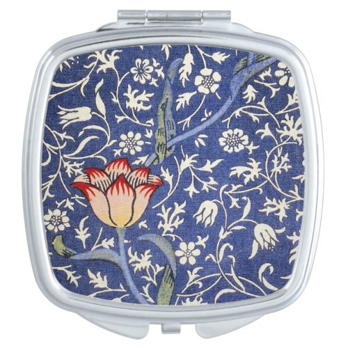 William Morris Vintage Floral Tulip Blue White Red Compact Mirror