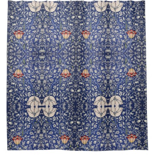 William Morris Vintage Floral Tulip Blue White Red Shower Curtain