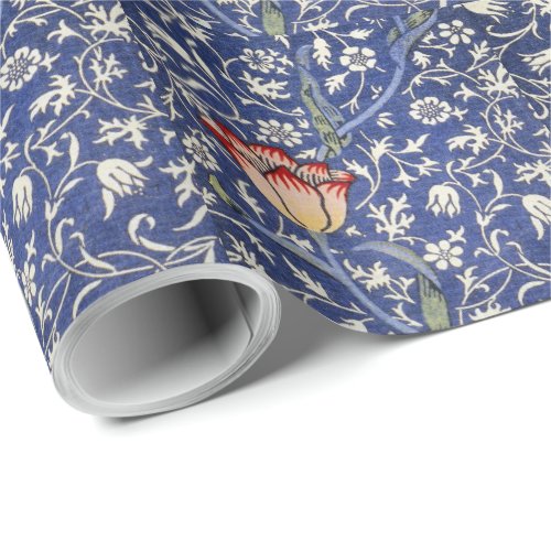 William Morris Vintage Floral Tulip Blue White Red Wrapping Paper