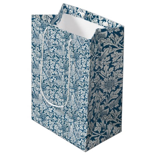 William Morris Vintage Flowers Birds Blue White Medium Gift Bag