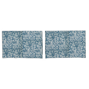 William Morris Vintage Flowers Birds Blue White Pillow Case