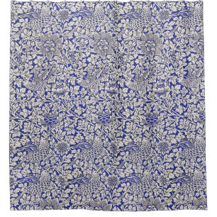 William Morris Vintage Flowers Birds Blue White Shower Curtain