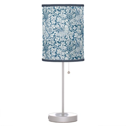 William Morris Vintage Flowers Birds Blue White Table Lamp