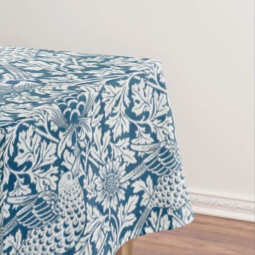 William Morris Vintage Flowers Birds Blue White Tablecloth