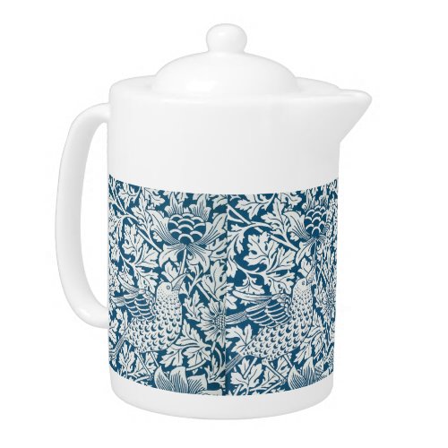 William Morris Vintage Flowers Birds Blue White Teapot