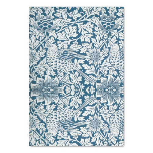 William Morris Vintage Flowers Birds Blue White Tissue Paper