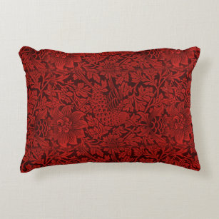 William Morris Vintage Flowers Birds Red           Accent Pillow