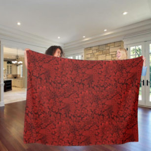 William Morris Vintage Flowers Birds Red           Fleece Blanket