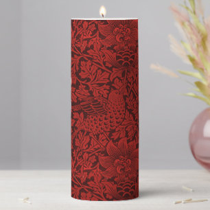 William Morris Vintage Flowers Birds Red Pillar Candle