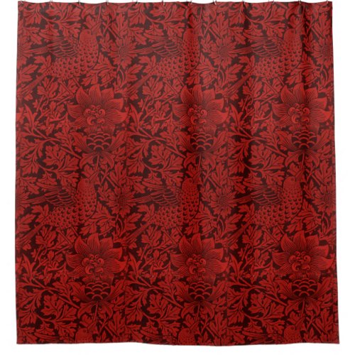 William Morris Vintage Flowers Birds Red           Shower Curtain