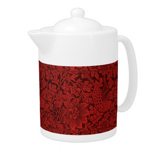 William Morris Vintage Flowers Birds Red           Teapot