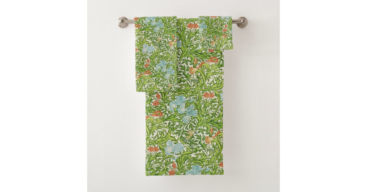 William Morris Vintage Flowers Floral Green Pink Bath Towel Set | Zazzle