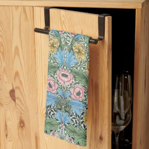 William Morris Vintage Flowers Yellow Blue Kitchen Towel
