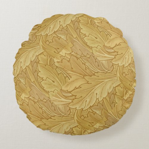 William Morris Vintage Foliage Gold Pattern Round Pillow