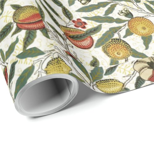 William Morris Vintage Fruit Yellow Red Green Wrapping Paper