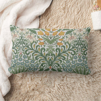 William Morris Vintage Garden Green Blue Yellow Lumbar Pillow