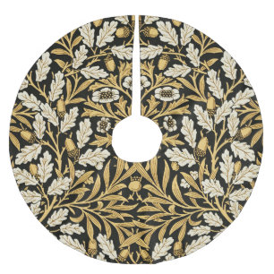 William Morris Vintage Gold Black Oak Pattern Brushed Polyester Tree Skirt