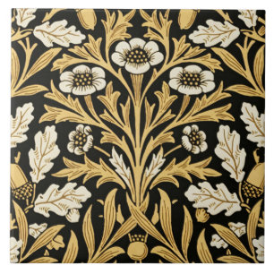 William Morris Vintage Gold Black Oak Pattern Ceramic Tile