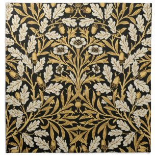 William Morris Vintage Gold Black Oak Pattern Cloth Napkin