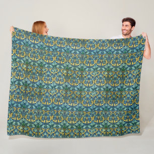 William Morris Vintage Gold Green Blue Fleece Blanket