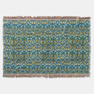 William Morris Vintage Gold Green Blue Throw Blanket