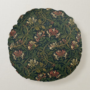 William Morris vintage Honeysuckle Floral pattern Round Pillow
