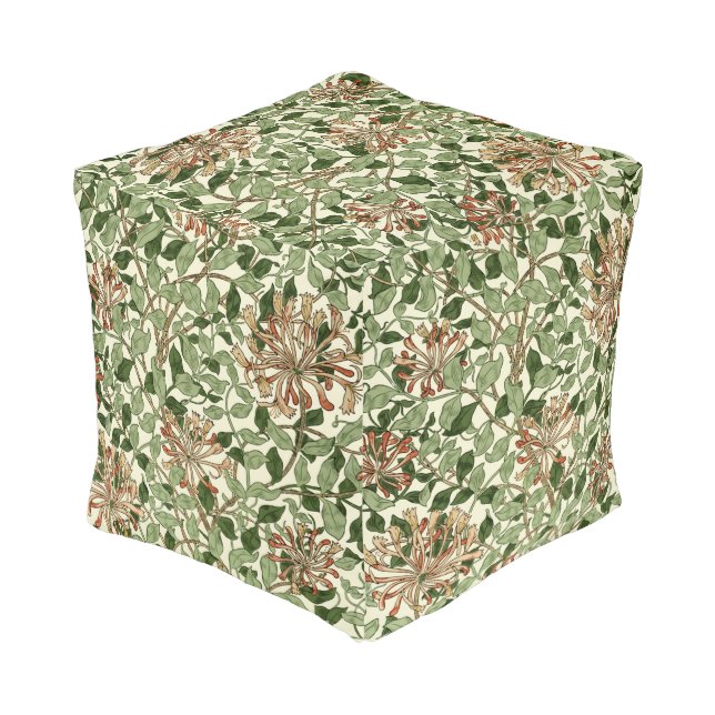 William Morris Vintage Honeysuckle Pattern Pouf (Angled Back)