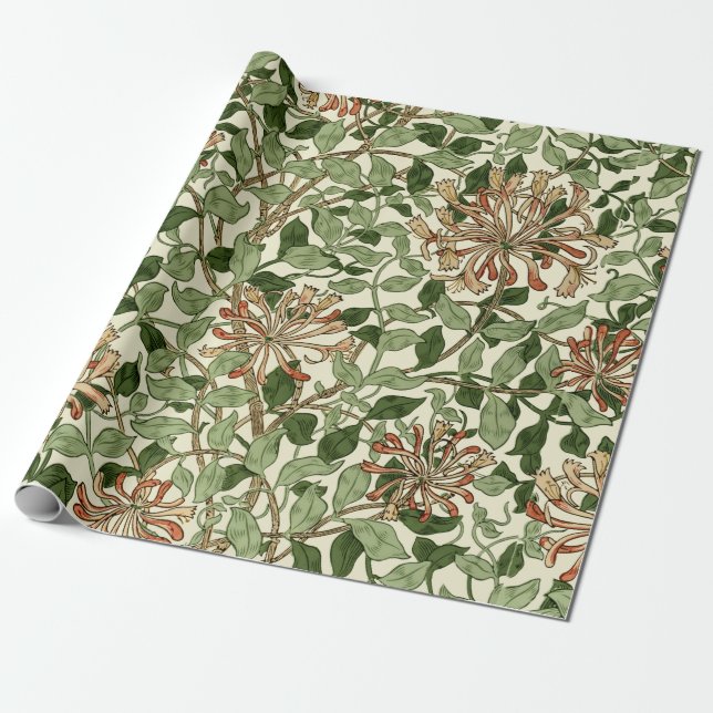 William Morris Vintage Honeysuckle Pattern Wrapping Paper (Unrolled)