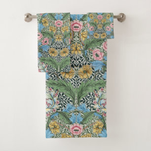 William Morris Vintage Myrtle Flowers Yellow Blue Bath Towel Set