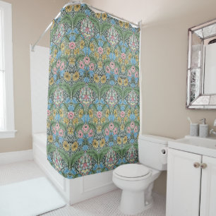 William Morris Vintage Myrtle Flowers Yellow Blue Shower Curtain