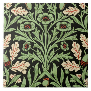 William Morris Vintage Oak Black Red Pattern Ceramic Tile