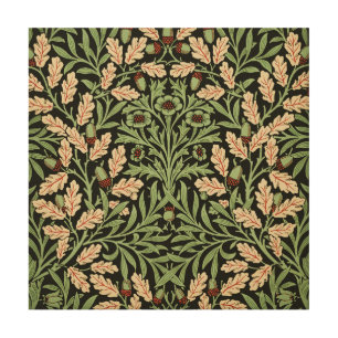 William Morris Vintage Oak Black Red Pattern Wood Wall Art