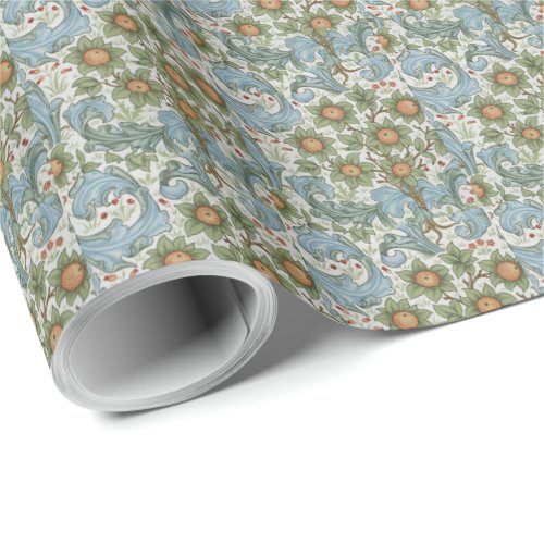 William Morris Vintage Orchard Acanthus Blue Green Wrapping Paper