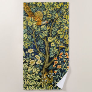 William Morris Vintage Pheasant Squirrel Flower Beach Towel
