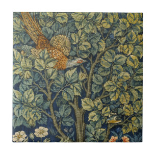 William Morris Vintage Pheasant Squirrel Flower Ceramic Tile