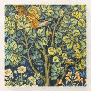 William Morris Vintage Pheasant Squirrel Flower Glass Coaster
