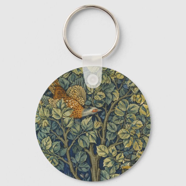 William Morris Vintage Pheasant Squirrel Flower Keychain (Front)