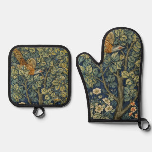 William Morris Vintage Pheasant Squirrel Flower Oven Mitt & Pot Holder Set