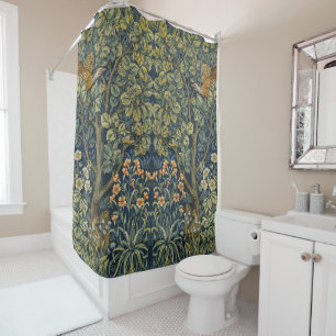 William Morris Vintage Pheasant Squirrel Flower Shower Curtain