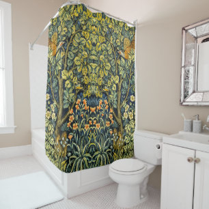 William Morris Vintage Pheasant Squirrel Flower Shower Curtain