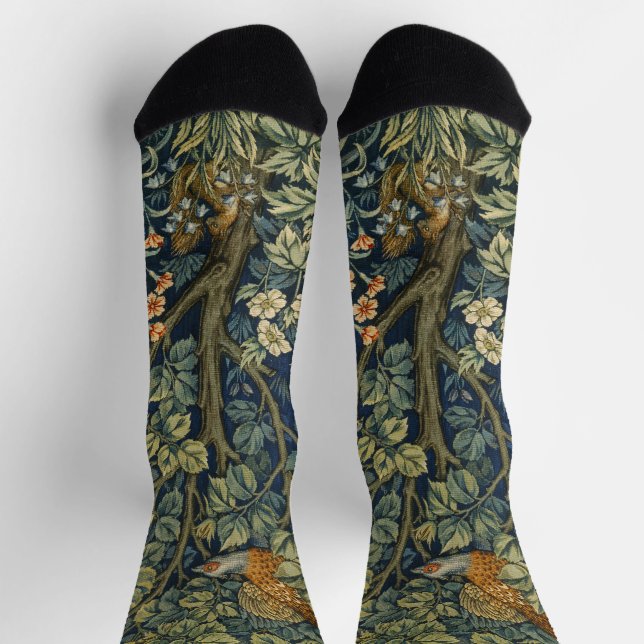 William Morris Vintage Pheasant Squirrel Flower Socks (Top)
