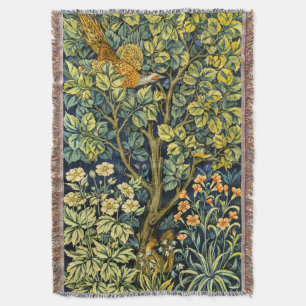 William Morris Vintage Pheasant Squirrel Flower Throw Blanket