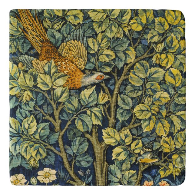 William Morris Vintage Pheasant Squirrel Flower Trivet (Front)