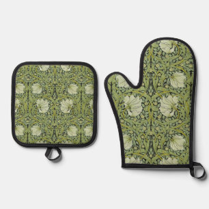 William Morris Vintage Pimpernel Floral Pattern Oven Mitt & Pot Holder Set