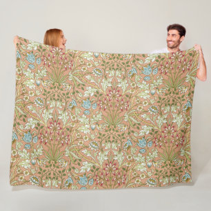 William Morris Vintage Pink Blue White Green Fleece Blanket