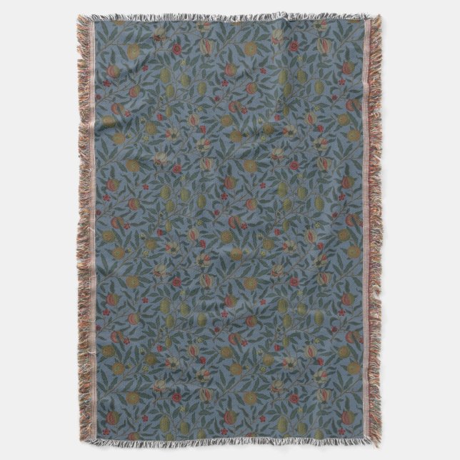 William Morris Vintage Pomegranate Pattern Throw Blanket (Front Vertical)